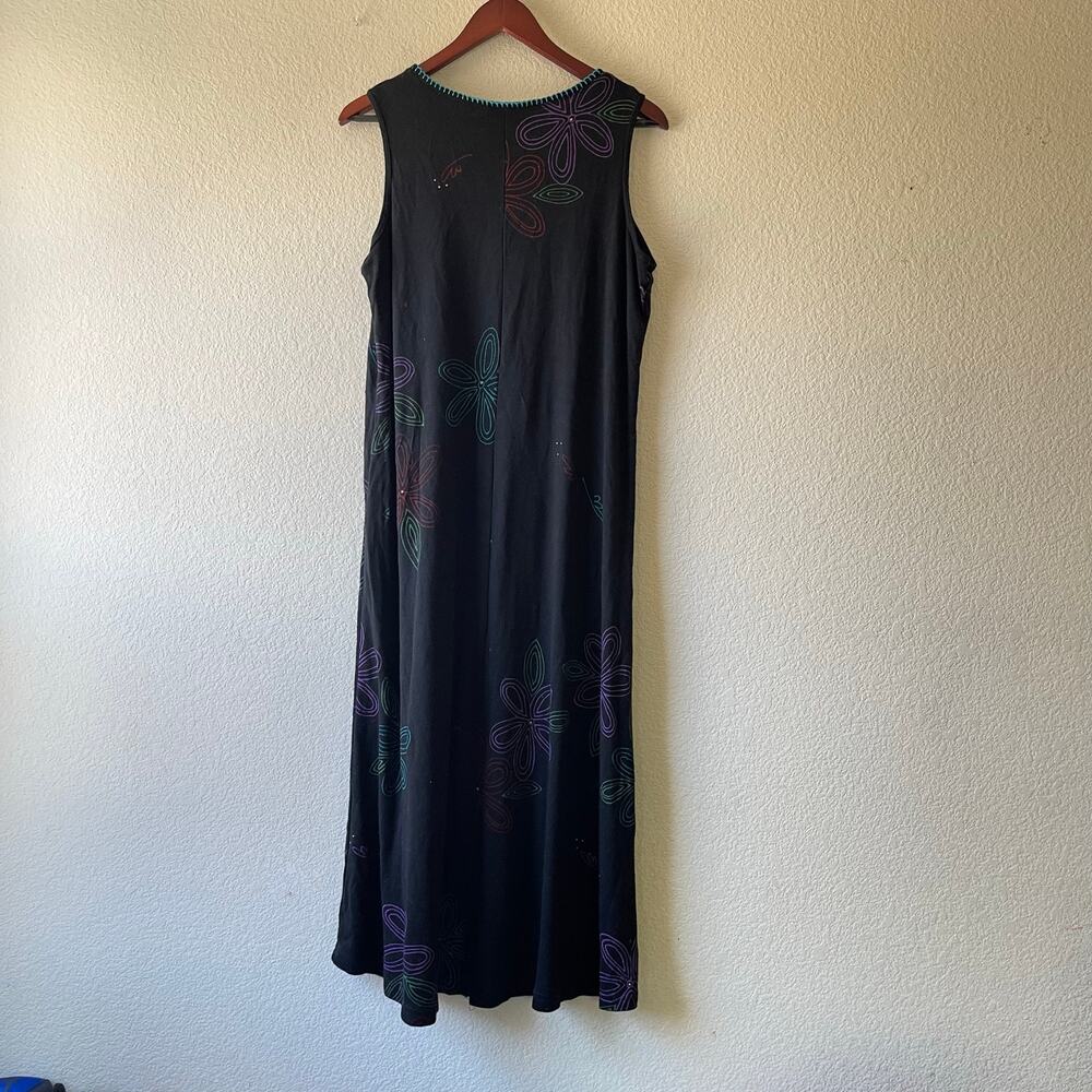 Vintage black floral 90s knit stretch midi dress size large‎ - Picture 2 of 7